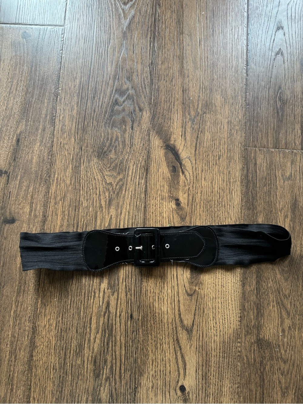 Women's Black Elastic Waist Belt with Center Buckle